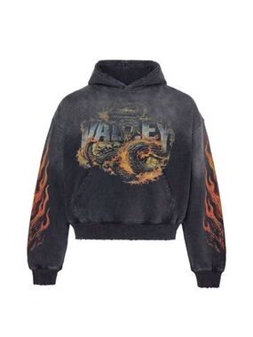 Vale Forever “Serpent” Black Distressed Flame Graphic Hoodie